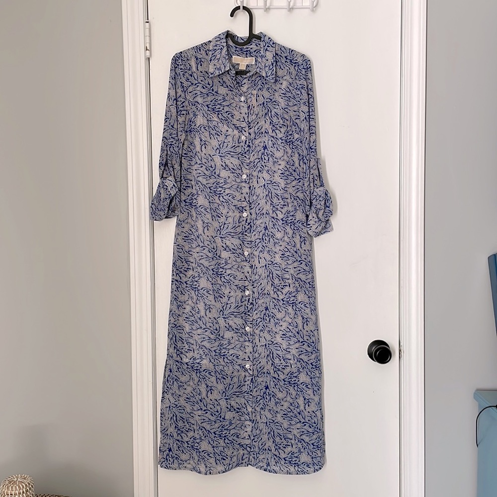 Michael Kors XS Blue Pattern Shirtdress